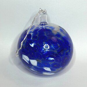 Handmade Blown Glass Ball Holiday Ornament Decor Cobalt Blue